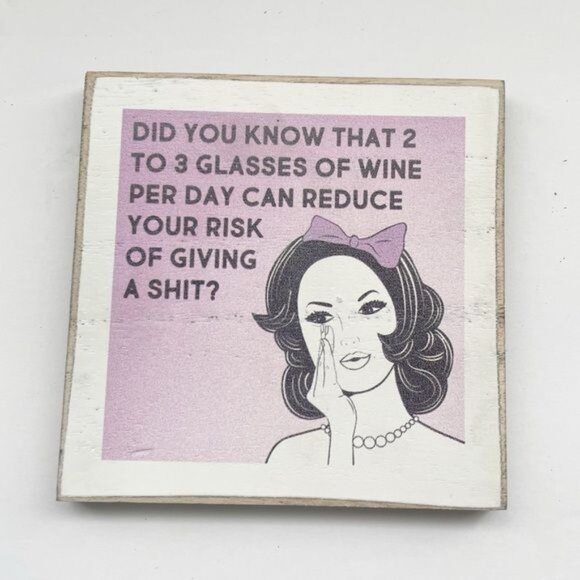 Funny Wine Coasters Set Of 4 With Wooden Holder Retro Style - Picture 7 of 9